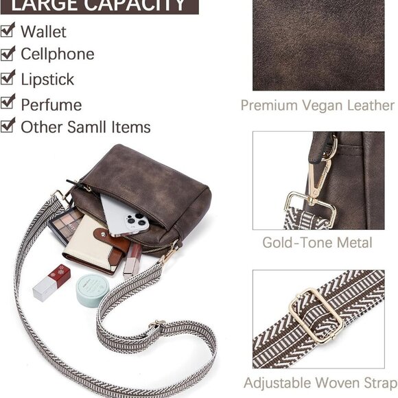 Small Vegan Leather Crossbody Purse for Women Multi Pocket Shoulder Bag - Picture 4 of 7